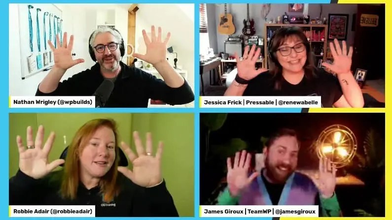 Picture of the host and guests of episode 247 of This Week in WordPress.